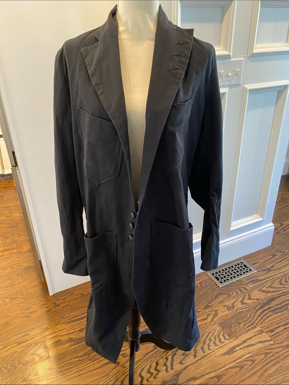 Women's Black Longline Trench Coat with Patch Pockets